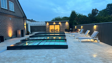 Bassengovertrekk ICON KIT S1 3×6 (klart glass, sidedør, enkel skinne, antrasitt)